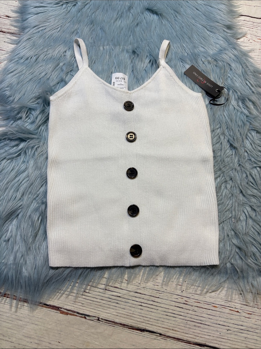 NWT Love At First Find White Button-Front Knit Tank Top sz S